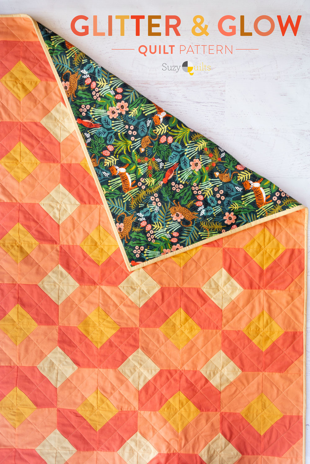 The Glitter and Glow quilt pattern is fun and versatile. Use yardage, fat quarters, or scraps you have in your stash!