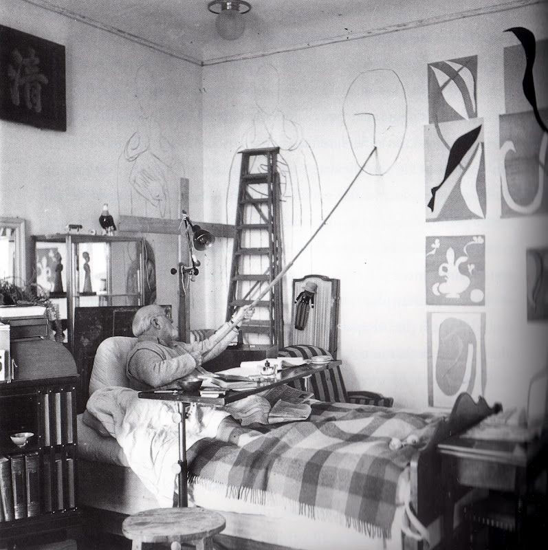 In his later years, Henri Matisse did much of his work in bed due to failing health