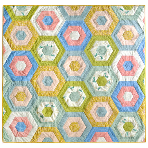 green spring hexies quilt for sale