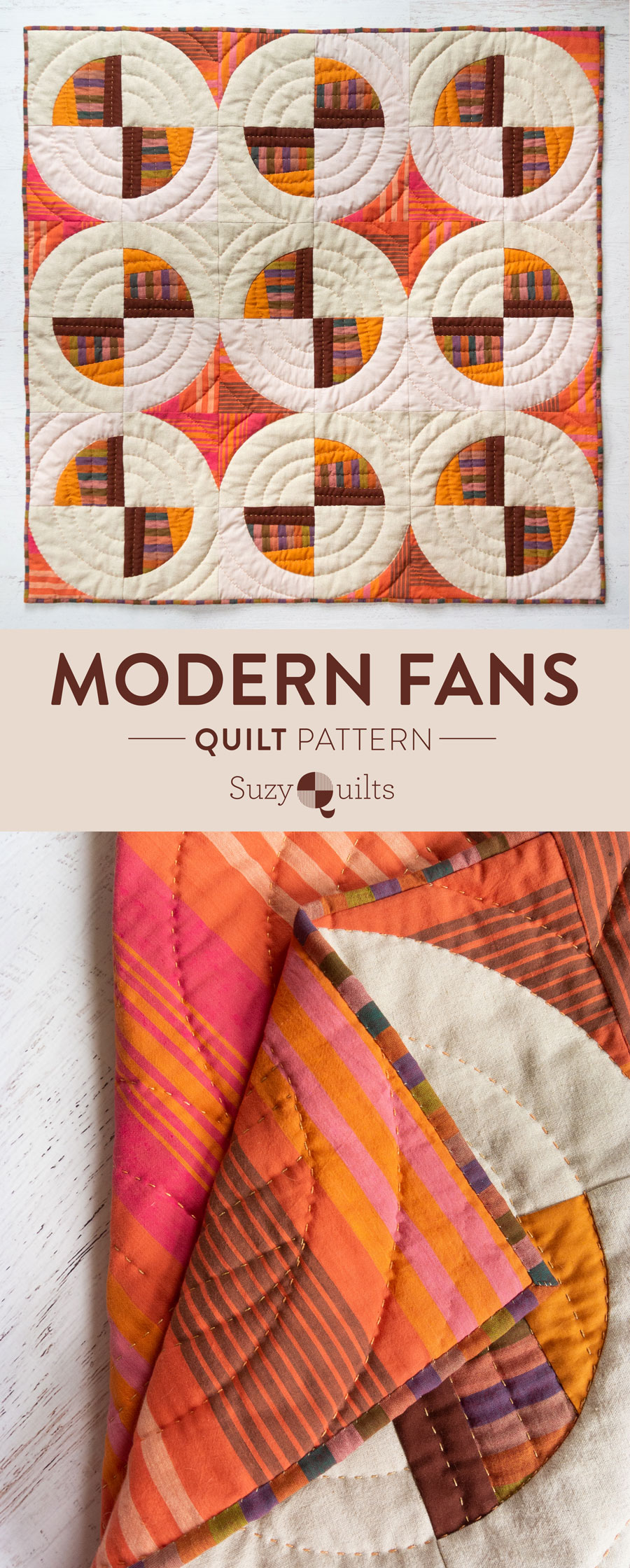 Modern Fans is a bold, contemporary quilt pattern that includes king, queen, twin, throw and baby quilt sizes as well as a video tutorial!