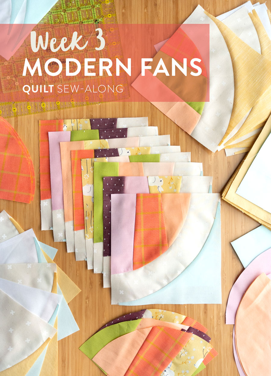 Join the Modern Fans quilt pattern sew-along for a chance to win a BERNINA 350 sewing machine along with other amazing prizes! This week we are sewing and trimming blocks. It includes a video tutorial on sewing curves. | Suzy Quilts https://suzyquilts.com/modern-fans-quilt-sew-along-week-3 