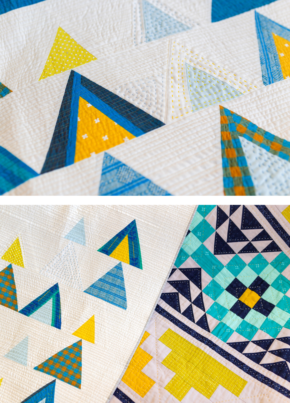 How I Learned to Hand Quilt with the Mod Mountains Pattern: A fat quarter friendly design that lends itself to lots of creative interpretation. This pattern includes fabric requirements for queen/full, twin, throw and baby quilt sizes.