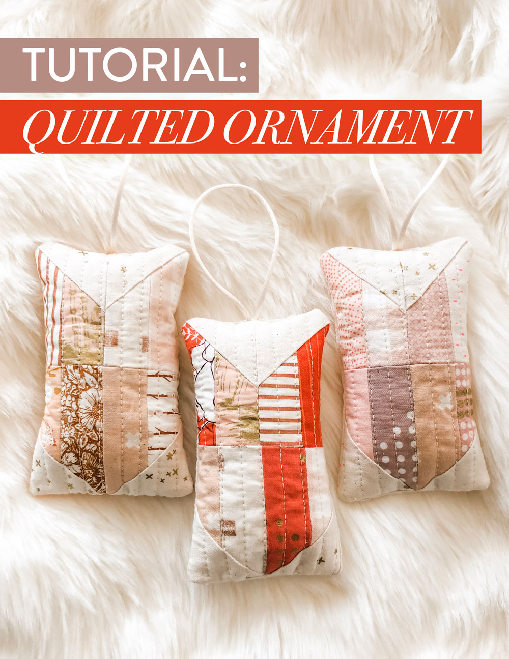A step by step photo tutorial on how to make a modern quilted ornament. This free tutorial scales down a Tail Feather quilt block. Beginner friendly!