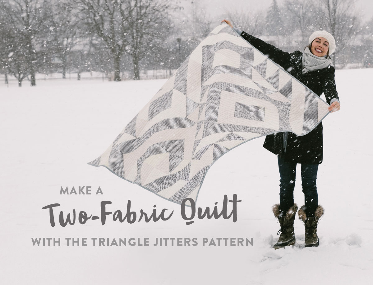 Elevate any quilt pattern to pure elegance by making it a two-fabric quilt. This neutral Triangle Jitters quilt uses cream scraps and a simple stripe. suzyquilts.com #modernquilt