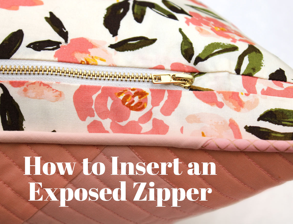 How to insert an exposed zipper into a pillow. Use this beginner tutorial to see how simple it is to sew a zipper in a quilted pillow! suzyquilts.com #zippertutorial