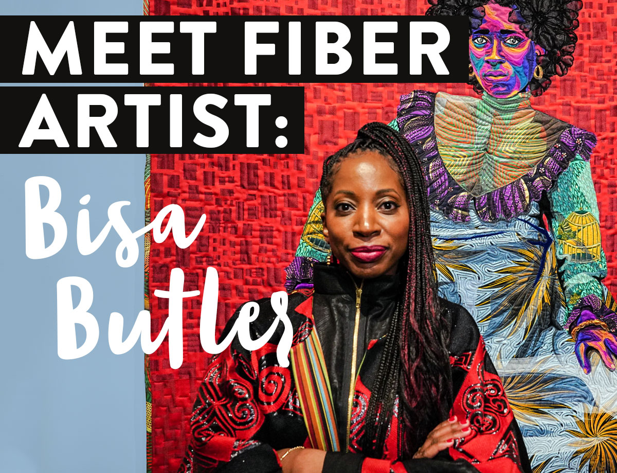 Bisa Butler is an American fiber artist who makes life-sized quilt portraits retelling African American history through fabric and texture. suzyquilts.com #fiberart