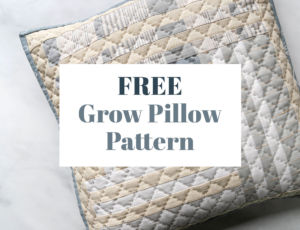 This FREE Grow pillow pattern gives you instructions to make a beautiful modern quilted pillow that finishes at 18-inches square. suzyquilts.com #quiltedpillow #freepillowpattern