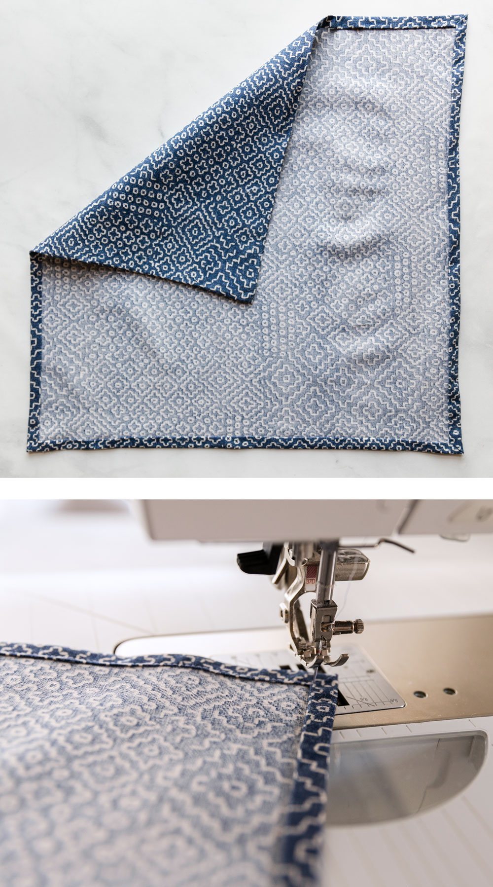Learn how to sew a napkin in this beginner-friendly DIY cloth napkins tutorial. This fat quarter friendly sewing tutorial is incredibly fast and easy! suzyquilts.com #sewingtutorial #diynapkins