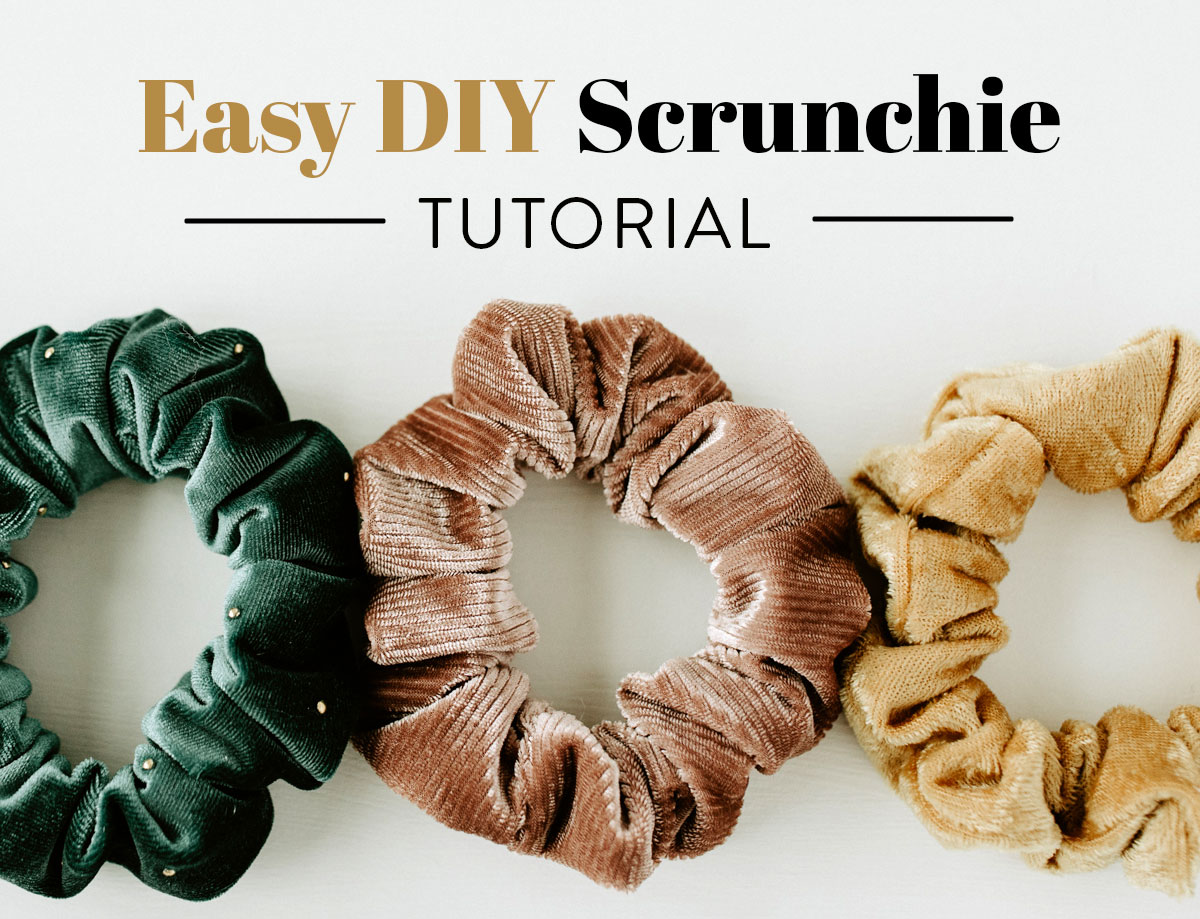 This easy DIY scrunchie tutorial is perfect for kids sewing! Use velvet and make a holiday scrunchie. suzyquilts.com #scrunchietutorial #diysewing