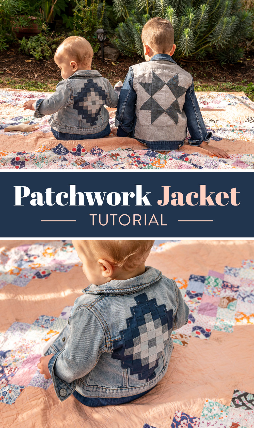 This simple patchwork jacket tutorial is the perfect way to breathe new life into old clothes. Upcycle denim or old clothing to make quilted clothing! suzyquilts.com #upcycleclothing #patchworkjacket