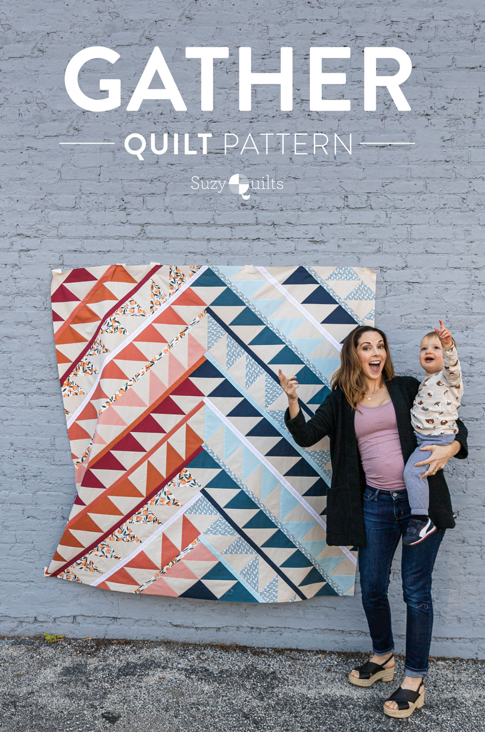 Gather is an HST modern quilt pattern with a unique twist! This instant PDF download comes in queen, twin, throw and baby quilt sizes. suzyquilts.com #quiltpattern