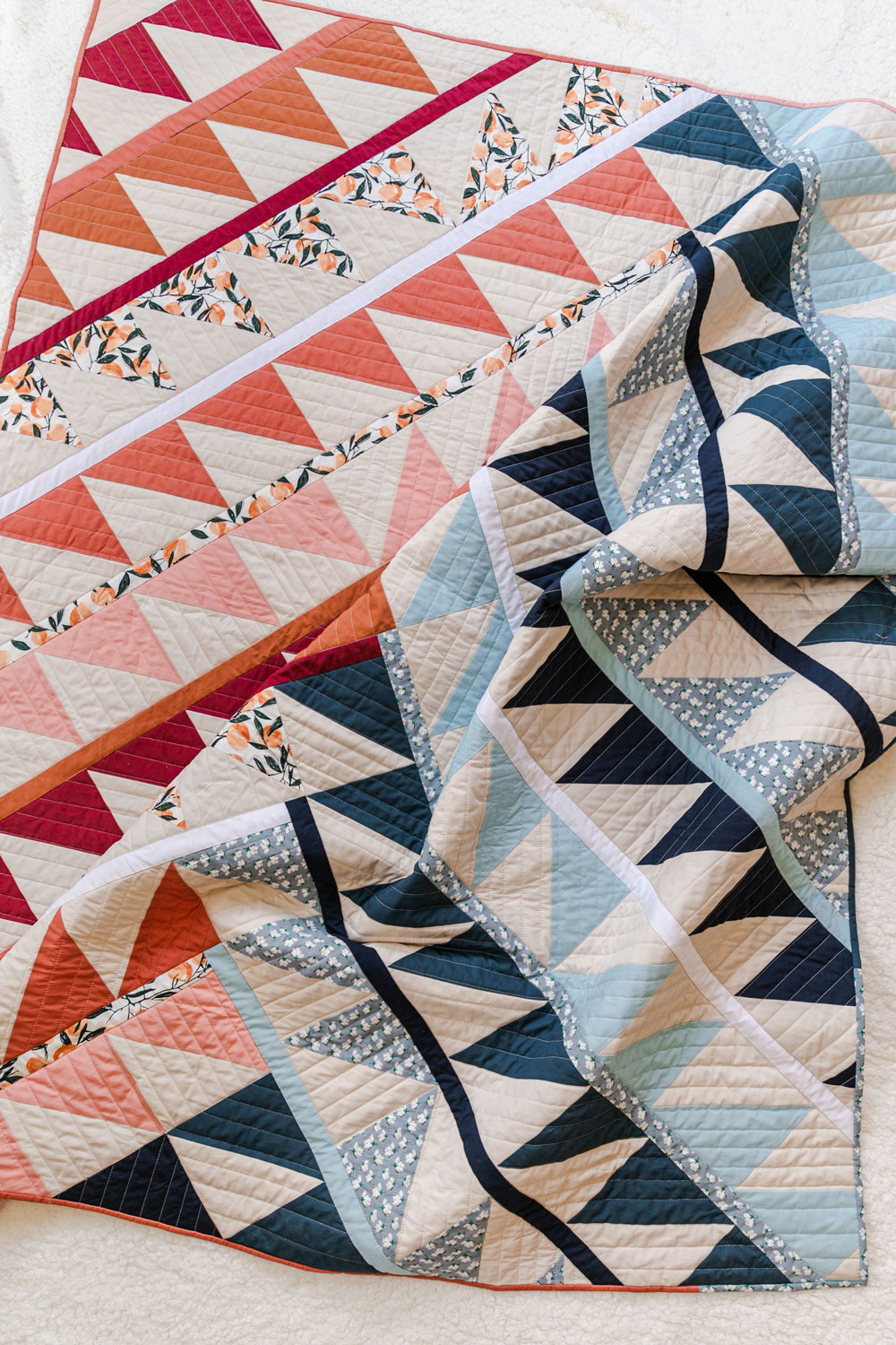 Gather is an HST modern quilt pattern with a unique twist! This instant PDF download comes in queen, twin, throw and baby quilt sizes. suzyquilts.com #quilthst