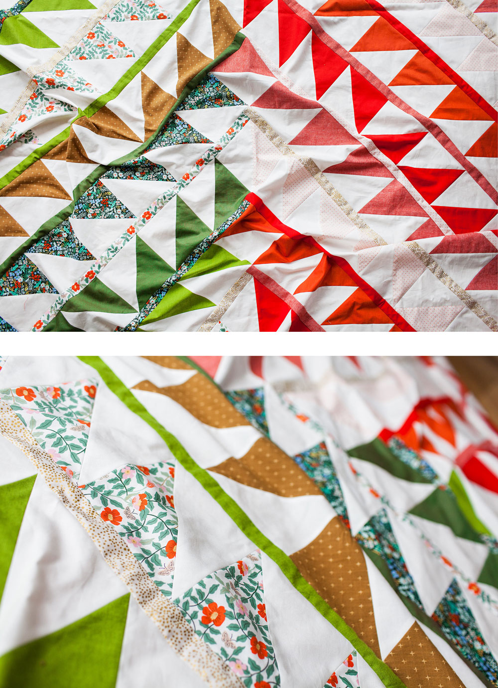 Gather is an HST modern quilt pattern with a unique twist! This instant PDF download comes in queen, twin, throw and baby quilt sizes. suzyquilts.com #christmasquilt