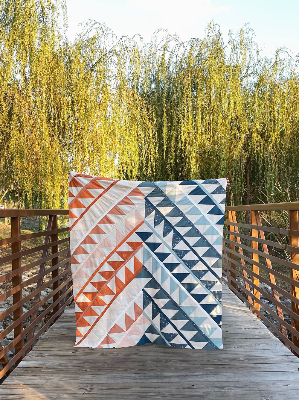 Gather is an HST modern quilt pattern with a unique twist! This instant PDF download comes in queen, twin, throw and baby quilt sizes. suzyquilts.com #quilt #quiltpattern