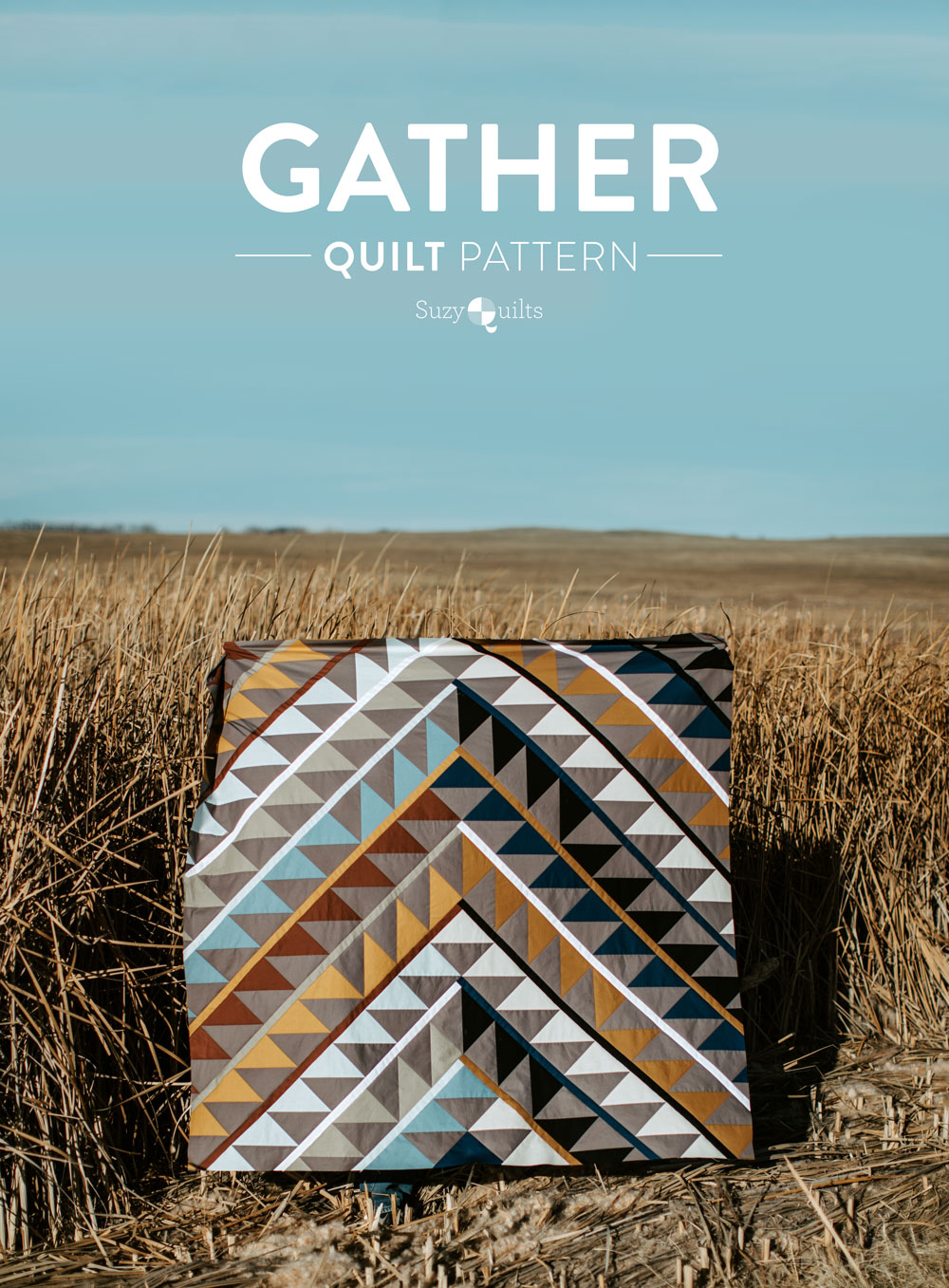 Gather is an HST modern quilt pattern with a unique twist! This instant PDF download comes in queen, twin, throw and baby quilt sizes. suzyquilts.com #quilt #quiltpattern