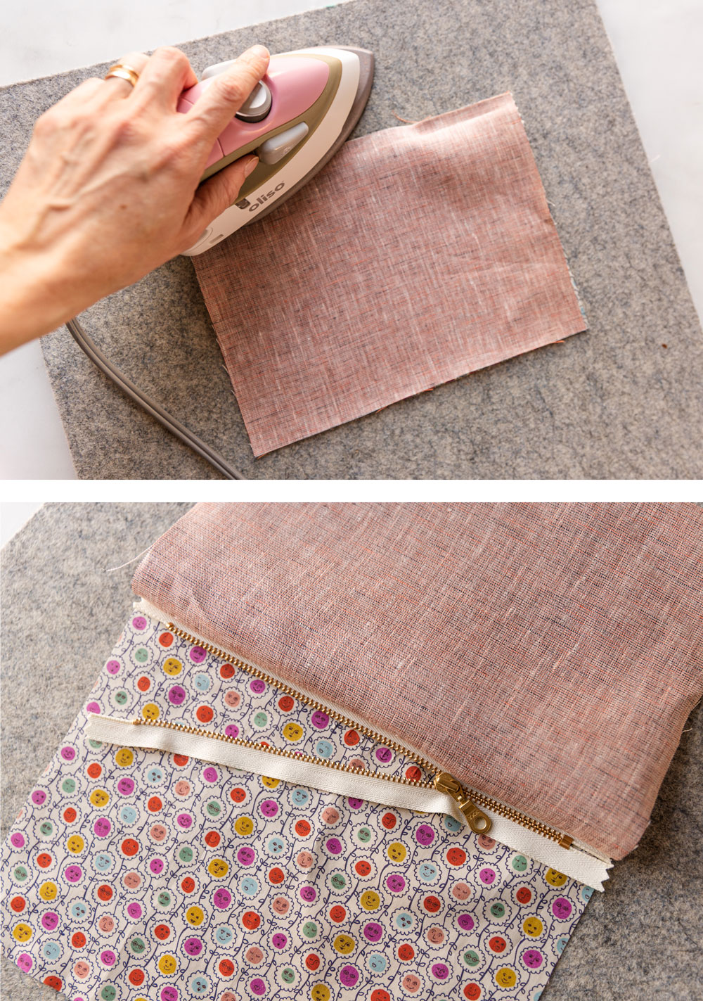 This easy zipper pouch tutorial shows exactly how to sew a simple pouch using scrap fabric and a zipper of any size. suzyquilts.com #zipperpouch #sewingDIY