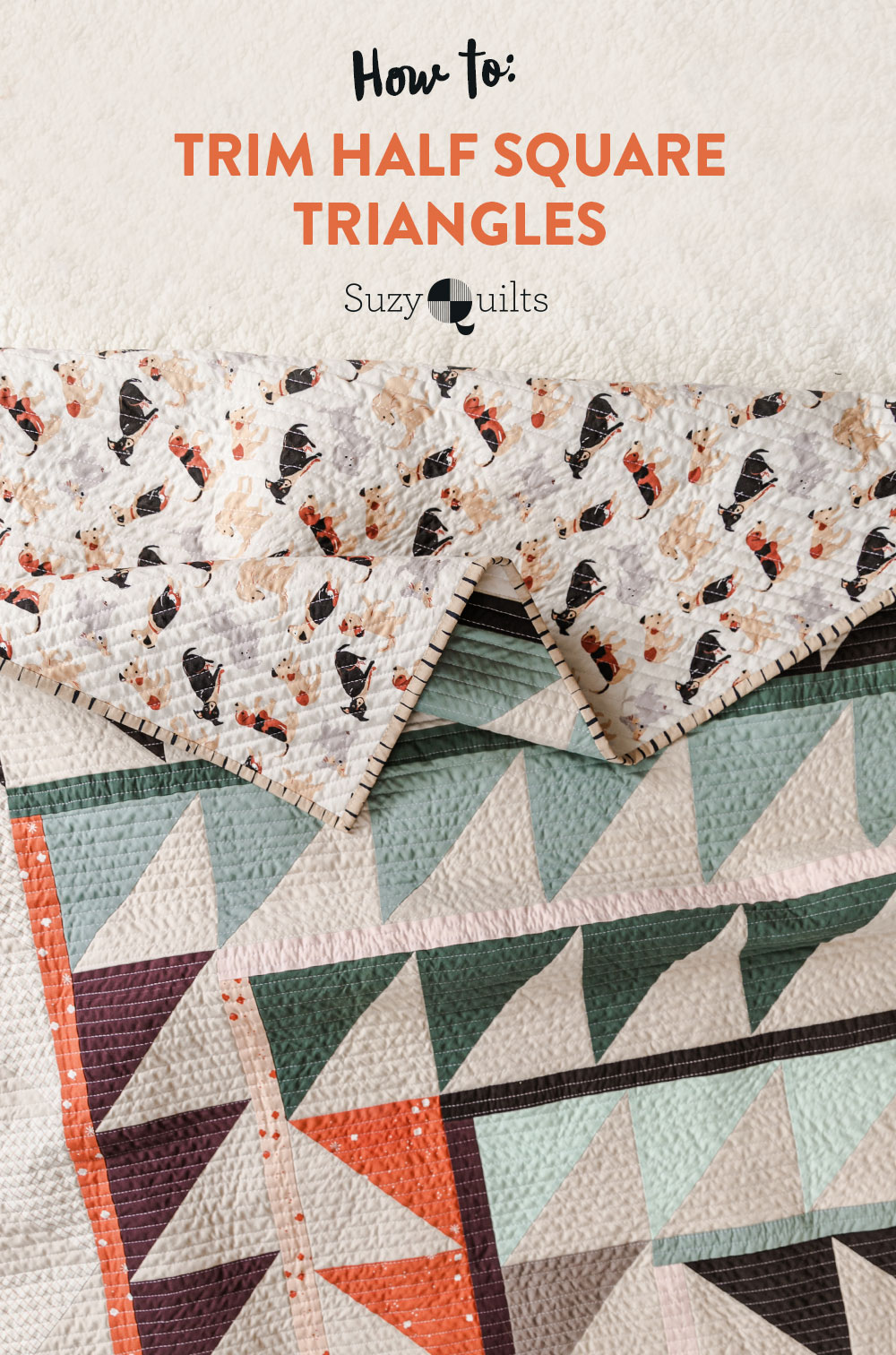 The best tutorial on how to trim half square triangles for quilting! Make perfect HSTs every time with this sewing method. suzyquilts.com #quilting #hst