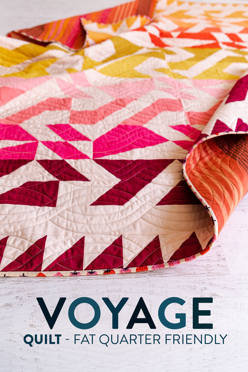 The Voyage quilt pattern is fat quarter friendly and a great quilt pattern for beginners – includes lots of extra video tutorials.