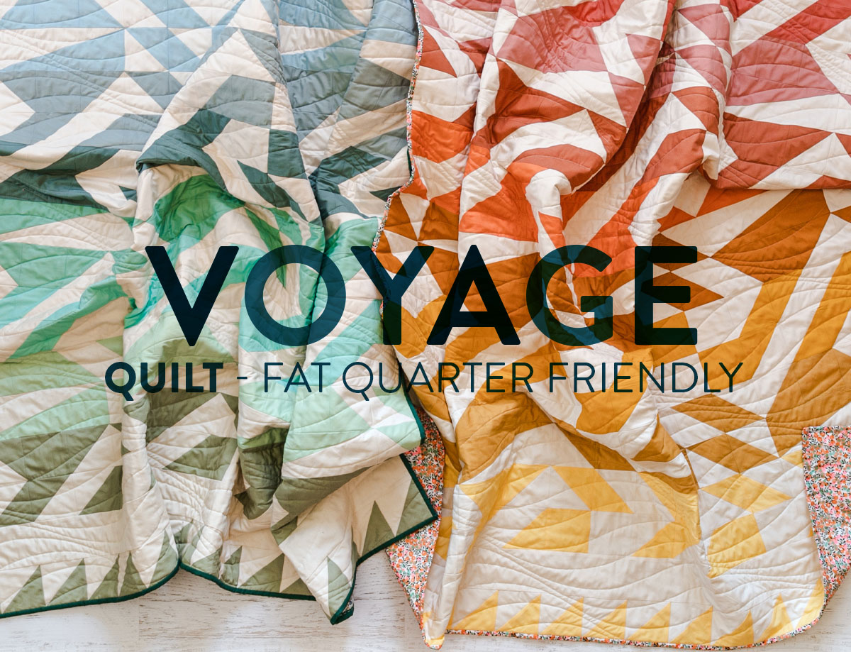 The Voyage quilt pattern is fat quarter friendly and a great quilt pattern for beginners! It includes king, queen, twin, throw and bay quilt sizes plus instructions for a two-color quilt version.