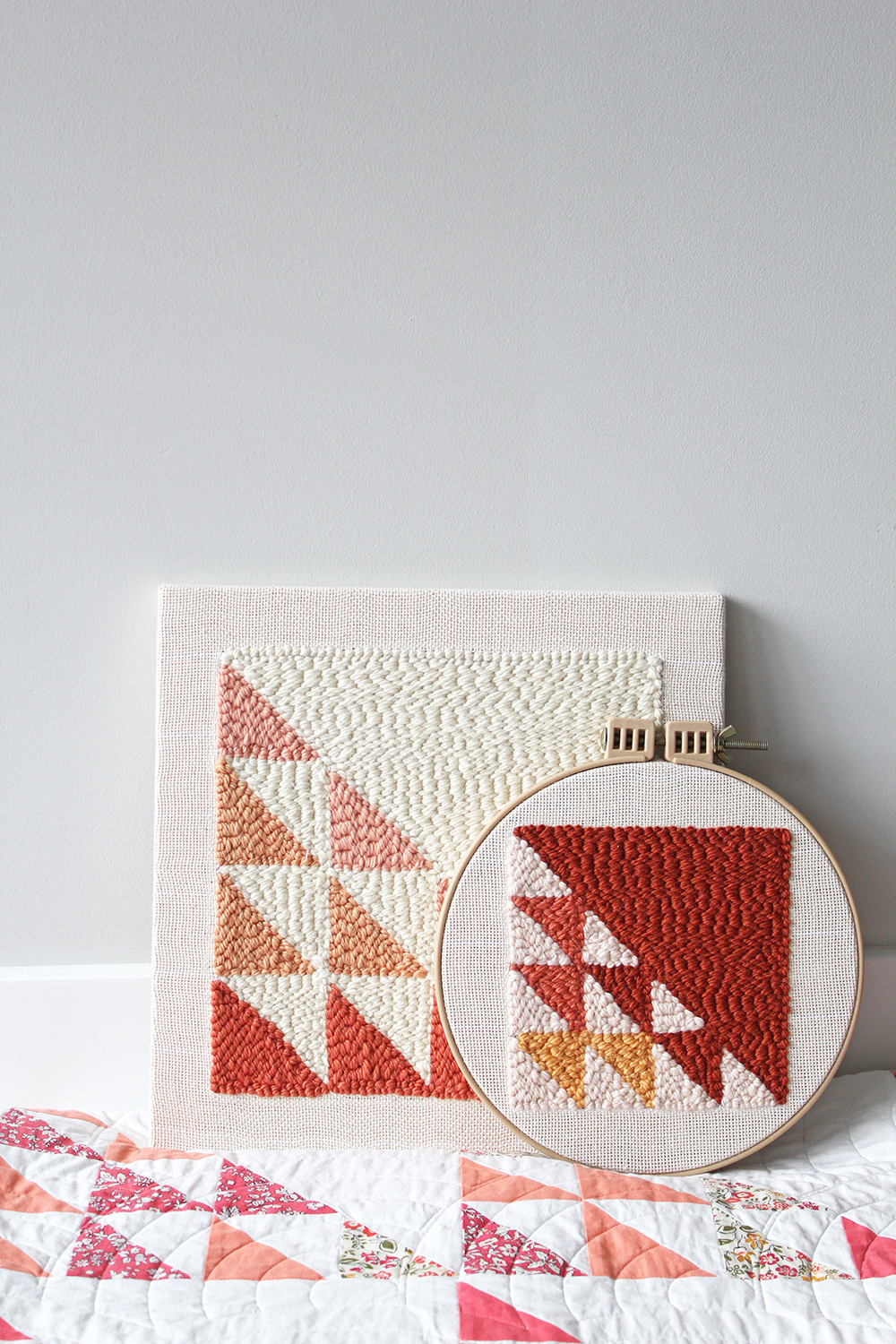 Turn a Suzy Quilts pattern into a punch needle masterpiece with this step by step tutorial! Learn a new fiber arts skill from scratch, and make a quilt block punch needle canvas to match your latest quilt. suzyquilts.com #quilting #sewingdiy
