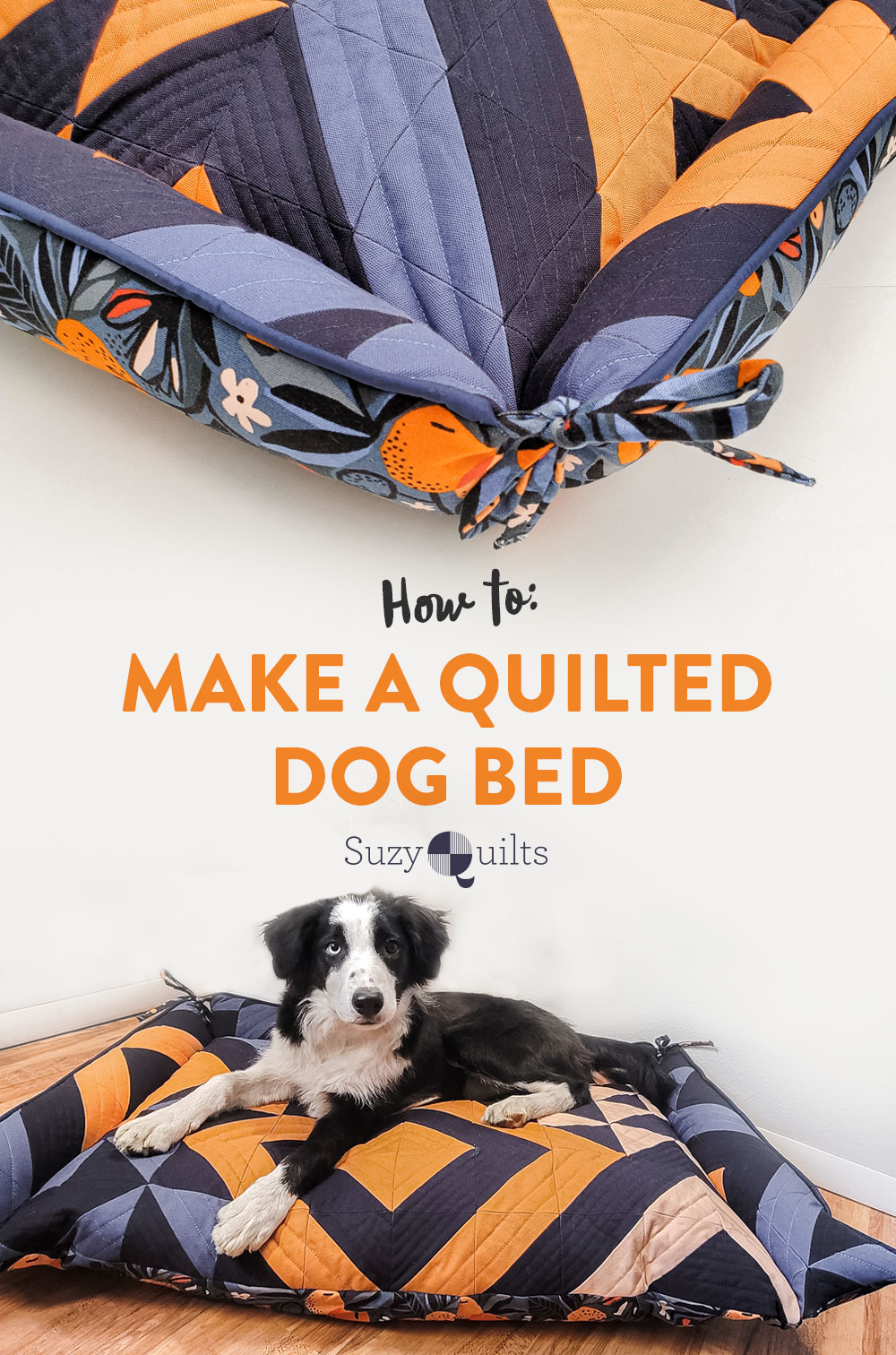 Make a Triangle Jitters Quilted Dog bed with this free tutorial! Step by step instructions for this pet sewing DIY! suzyquilts.com #dogbeddiy #sewingtutorial