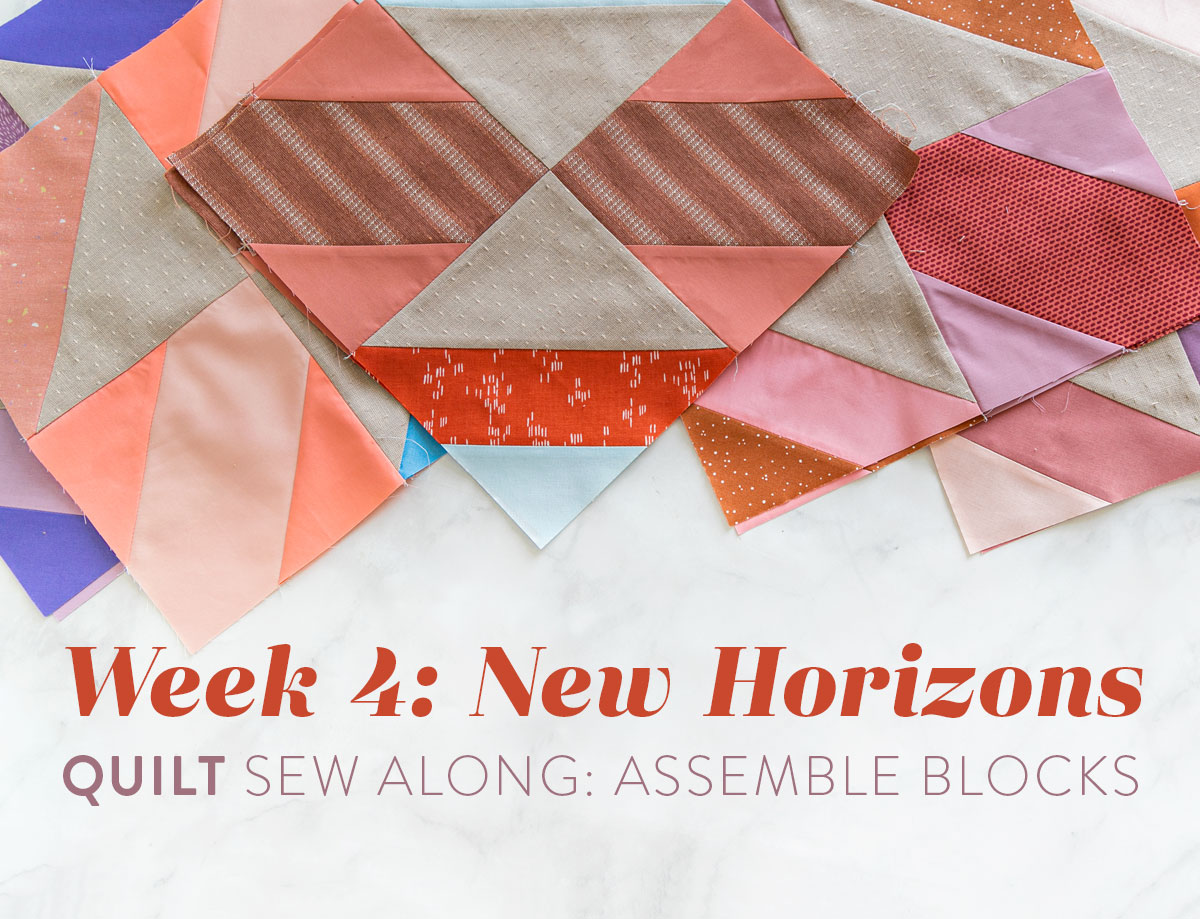 The New Horizons quilt along includes lots of extra instruction and tips in sewing this fat quarter friendly modern throw quilt. suzyquilts.com #quilt #modernquilt