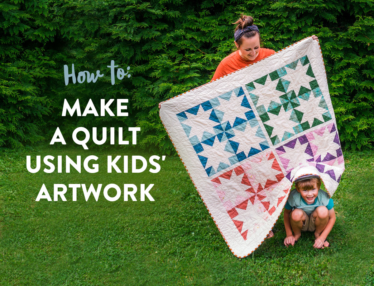 This DIY tutorial explains how to print your child's art onto fabric to make a beautiful memory quilt using kids' artwork! suzyquilts.com #sewingtutorial #quilting