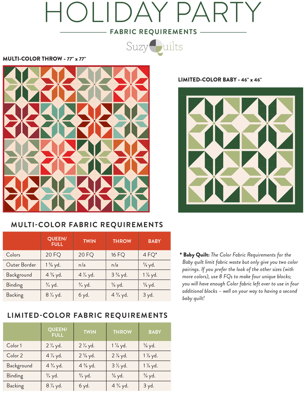 Holiday Party quilt pattern download. A fat quarter friendly Christmas quilt pattern! suzyquilts.com