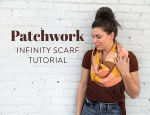 Learn how to spruce up your fall wardrobe with this easy DIY patchwork infinity scarf photo tutorial! suzyquilts.com #sewingdiy #quilting