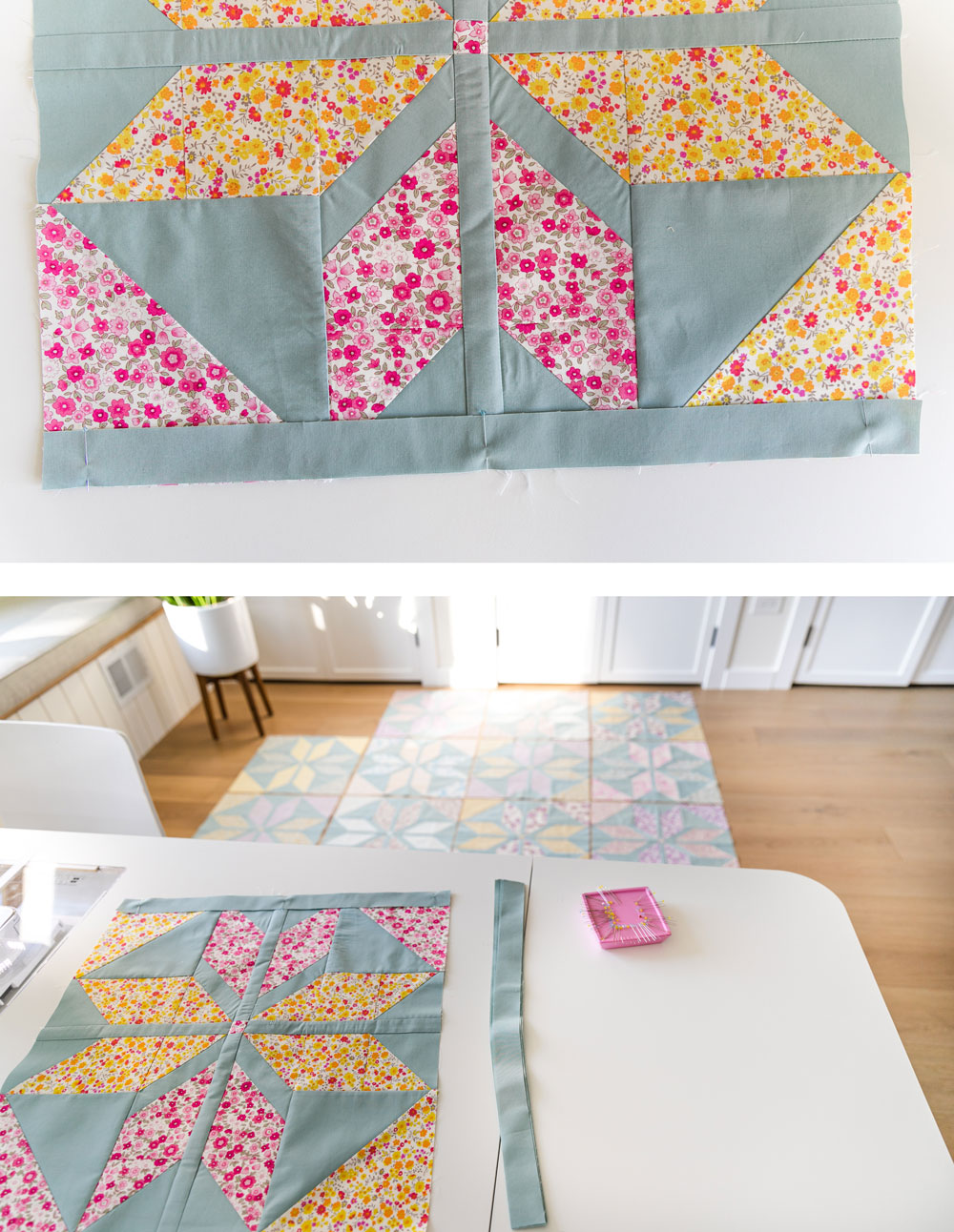 Week 6 is the final week of the Holiday Party quilt sew along! This week we assemble the quilt blocks and finish the top. suzyquilts.com #quiltalong #modernquilt