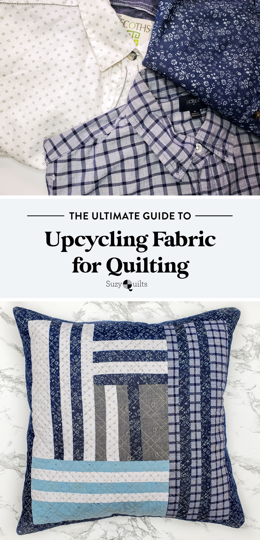 Your ultimate guide to upcycling fabric for quilting! From memory quilts to simply saving money, upcycling used fabric is a wonderful thing to do! suzyquilts.com #fabric #quilting