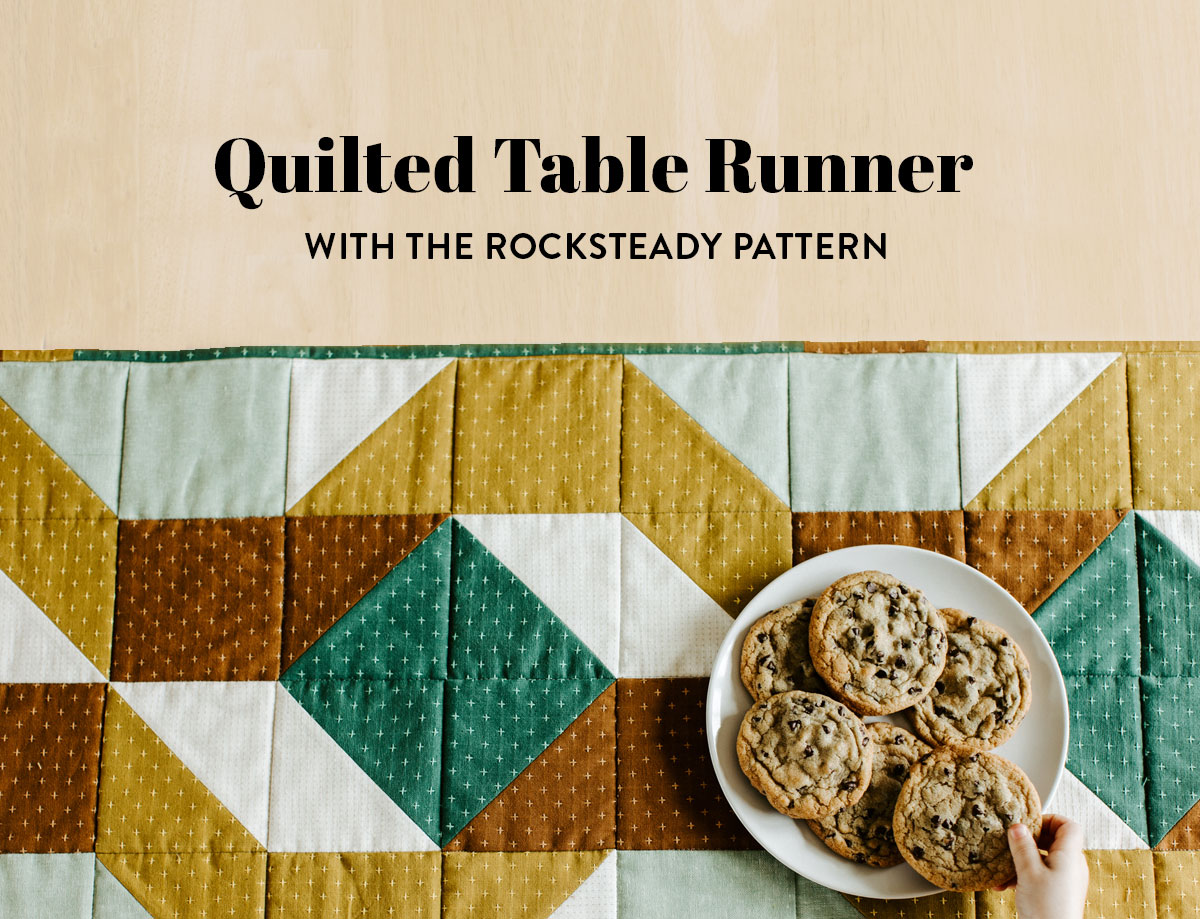 This free modern quilted table runner tutorial featuring the Rocksteady pattern is simple enough for a beginner sewist. It can be customized to any table size and color scheme too! suzyquilts.com #sewingtutorial #DIY #quilting
