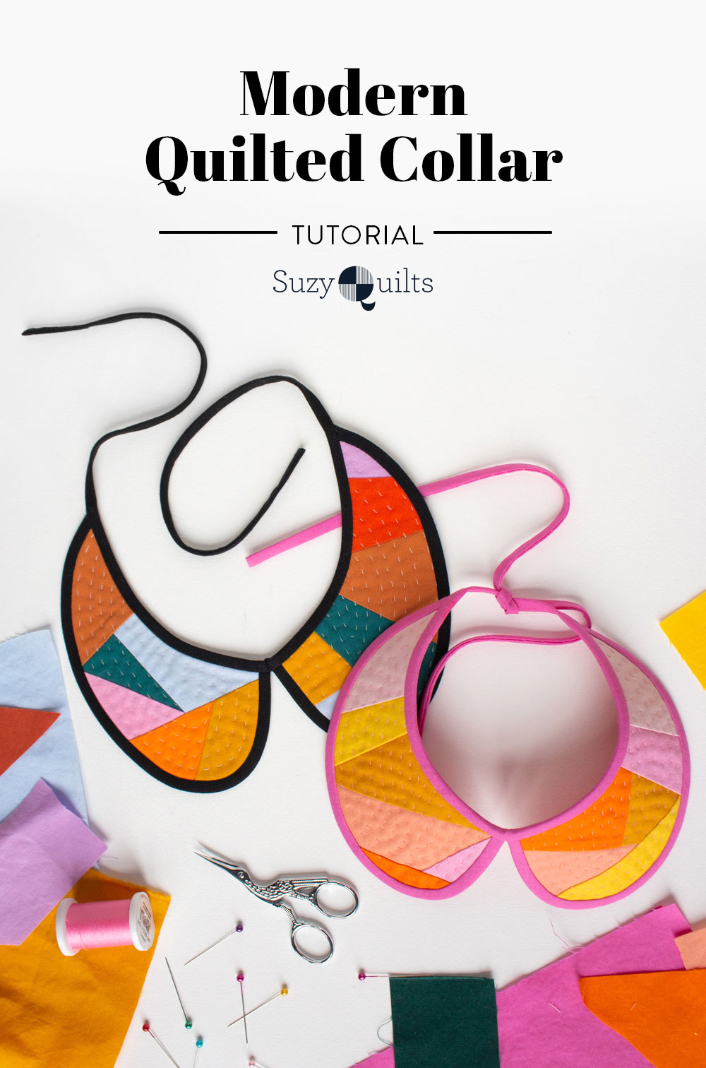 Use this adorable modern quilted collar tutorial to spice up your wardrobe! This sewing tutorial is perfect for upcycling scrap fabric. suzyquilts.com