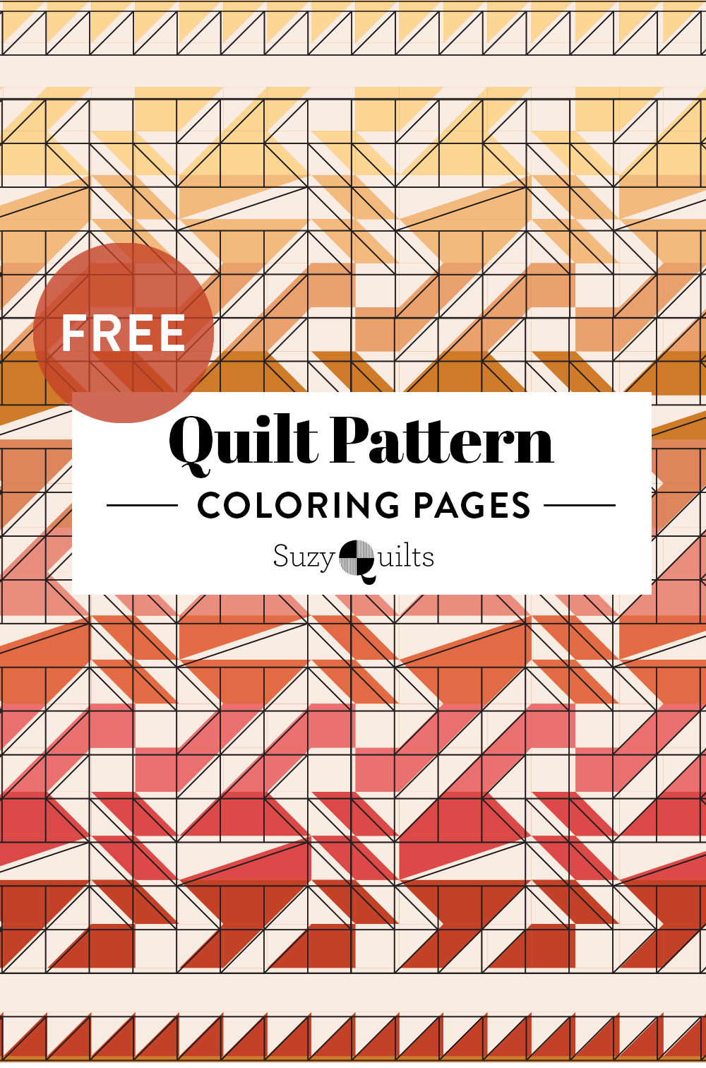 Get these free quilt pattern coloring pages by simply downloading the PDF and printing them on your home computer! Print and reprint for hours of coloring fun with kids or adults. suzyquilts.com #coloringsheets #freequiltpatterns