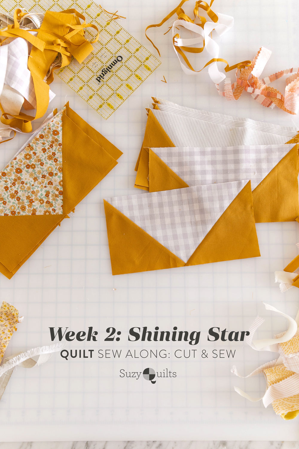 In week 2 of the Shining Star quilt sew along we cut into our fabric and sew the flying geese blocks. Watch the video tutorial for tips! suzyquilts.com
