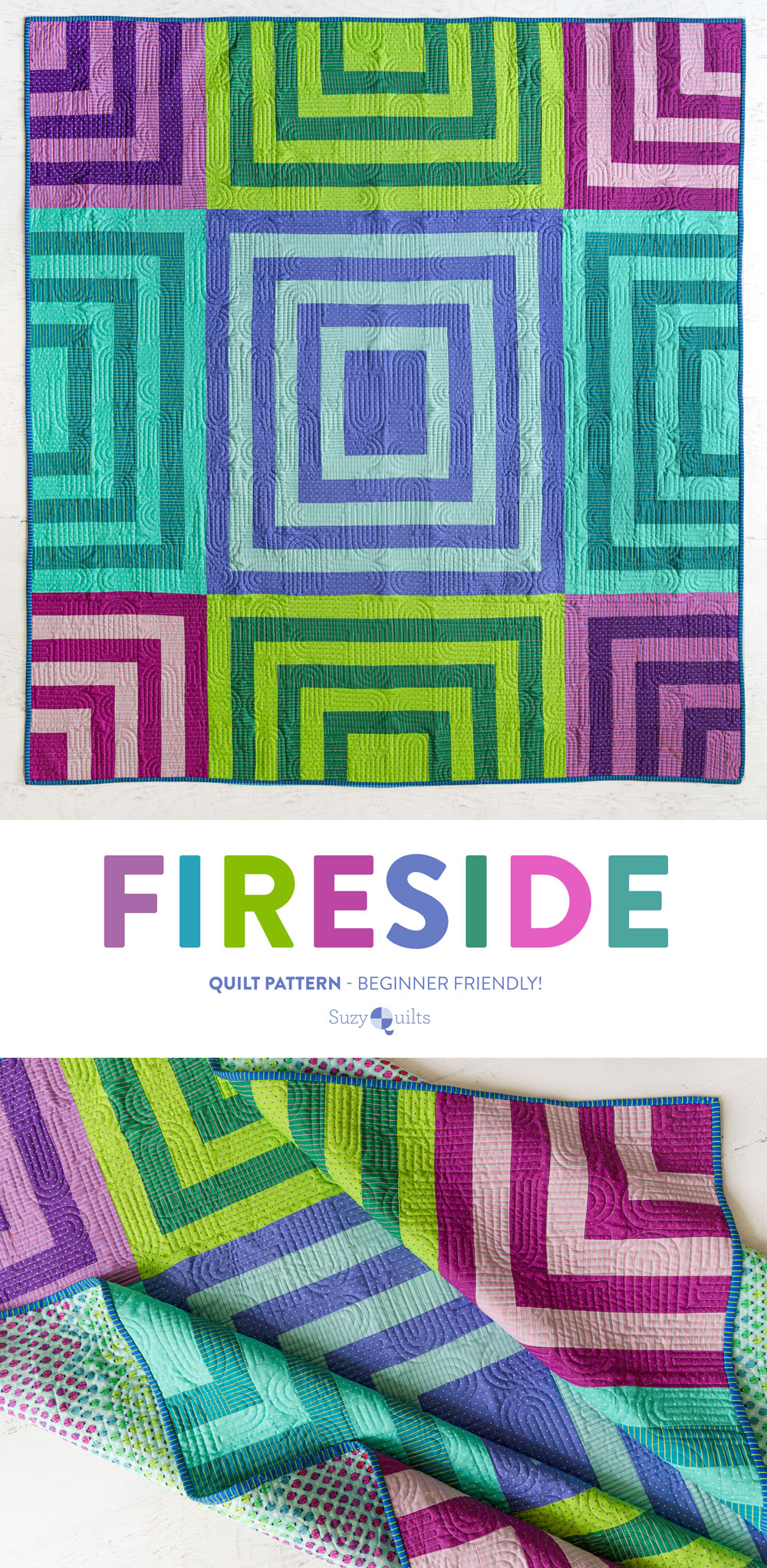 The Fireside quilt pattern includes multiple layout and color options. Flex your creativity and make one that's totally unique! suzyquilts.com #quiltpattern