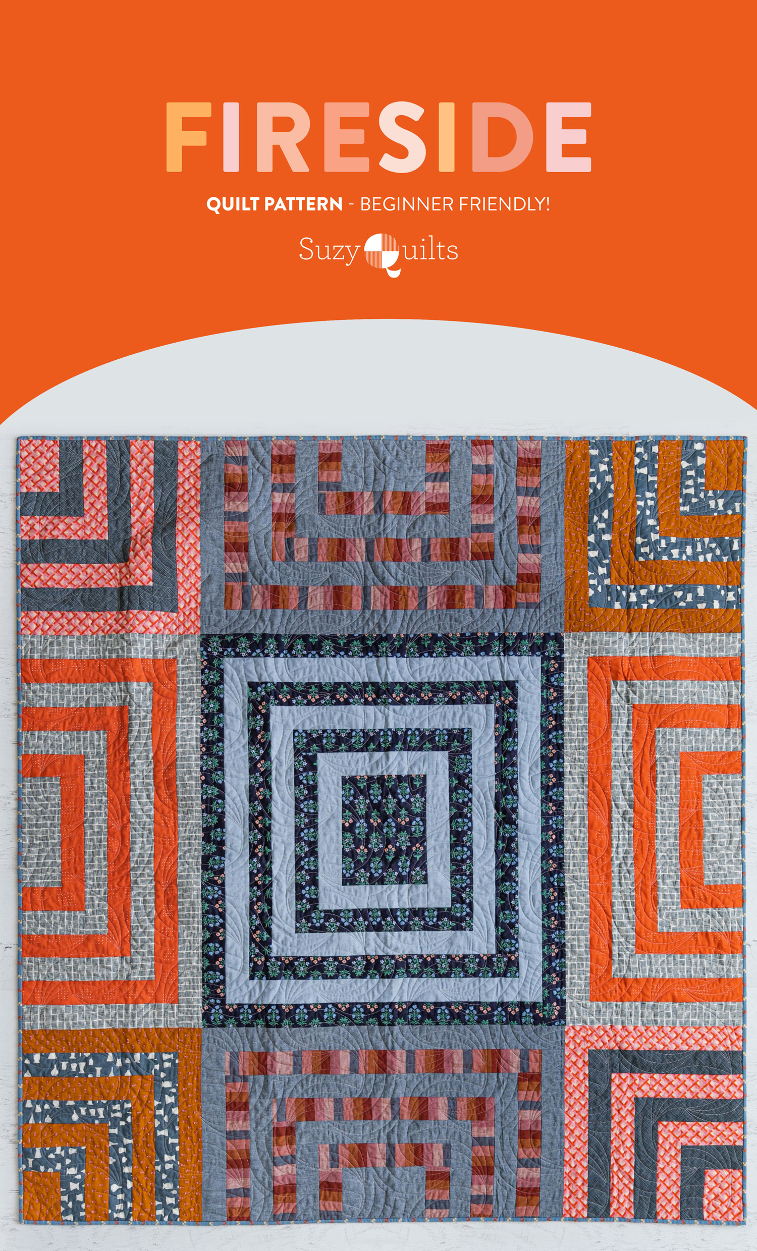 Fireside is a modern beginner-friendly quilt pattern that includes queen/full, twin, throw and baby quilt sizes along with instructions and fabric requirements for multiple color variations