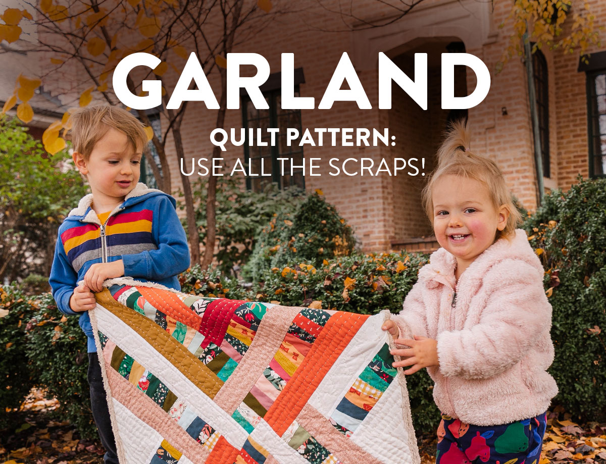 The Garland quilt pattern is perfect for precuts and scraps of fabric. It is a fast, beginner-friendly quilt pattern!