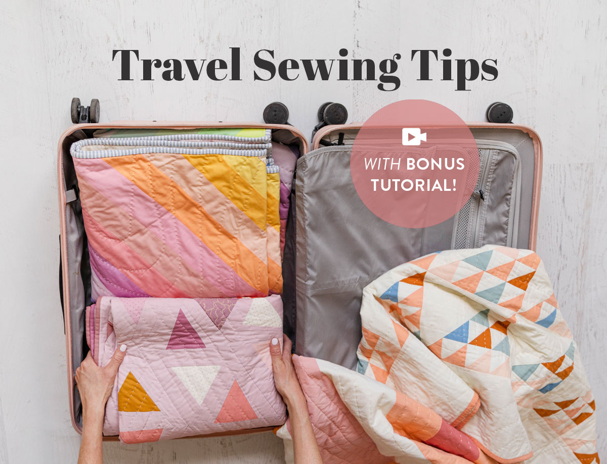 The best travel sewing tips! Tricks for sewing while traveling, plus a bonus tutorial for nesting baskets to keep you organized on the go! suzyquilts.com