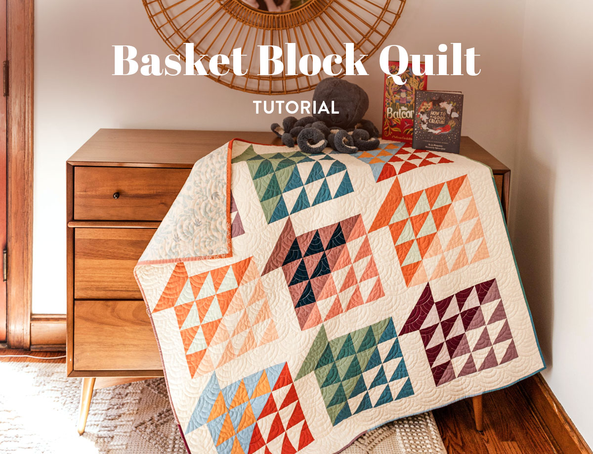In this basket block quilt tutorial, you will learn how to make a traditional basket quilt look modern and colorful for two quilt sizes.