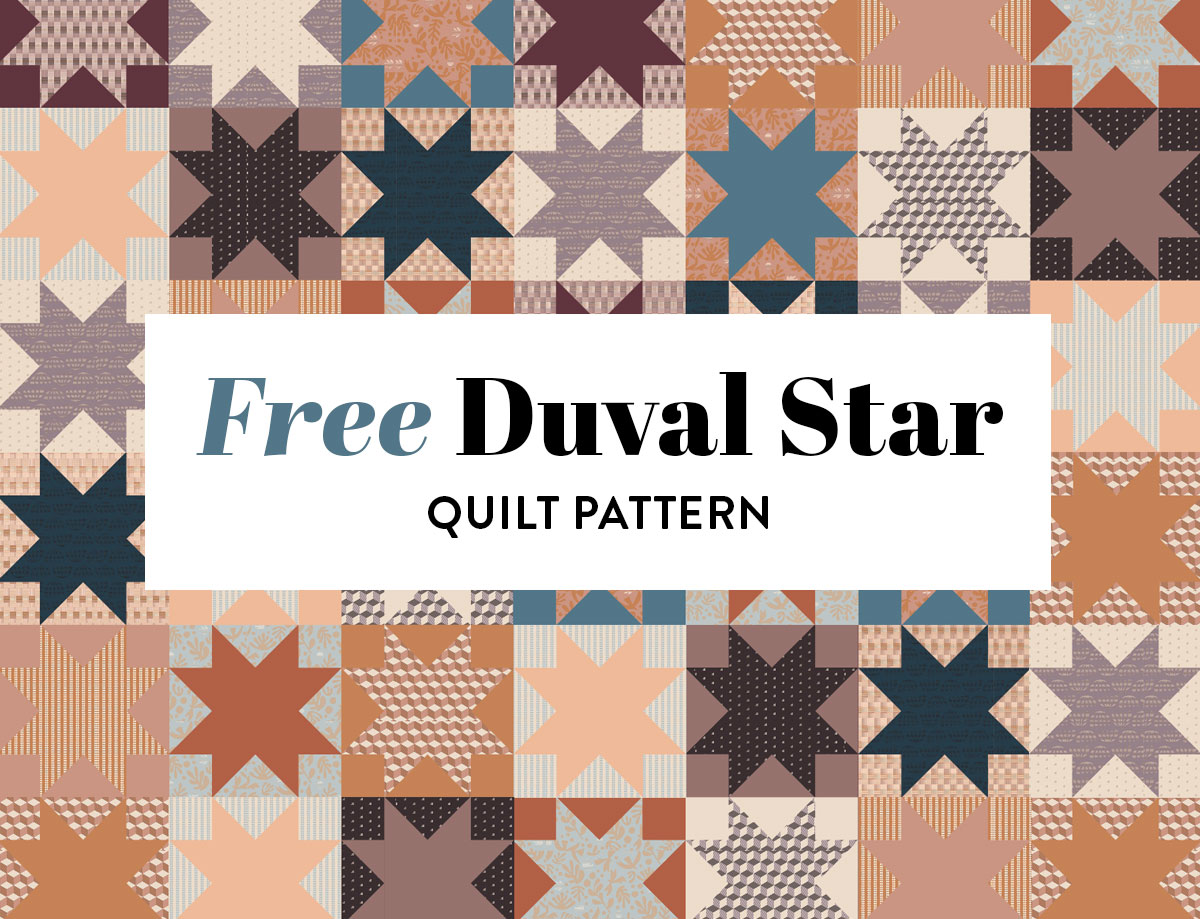 Get a free PDF quilt pattern! The Duval Star quilt pattern (previously named Reverse Star) uses fat quarters!