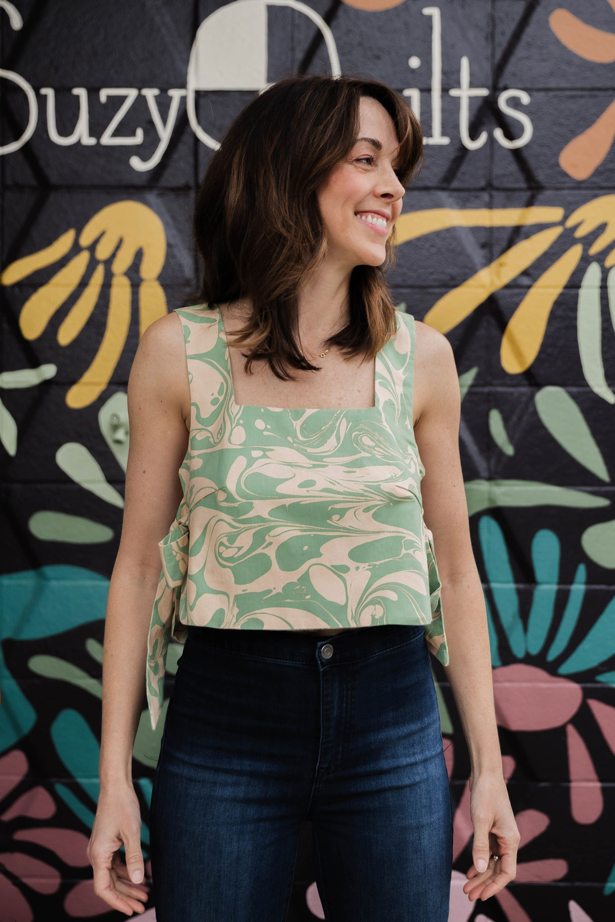 A shirt made using Slow Summer fabrics by Suzy Quilts for Art Gallery Fabrics. #quilting #sewingdiy suzyquilts.com A shirt made using Slow Summer fabrics by Suzy Quilts for Art Gallery Fabrics. #quilting #sewingdiy suzyquilts.com