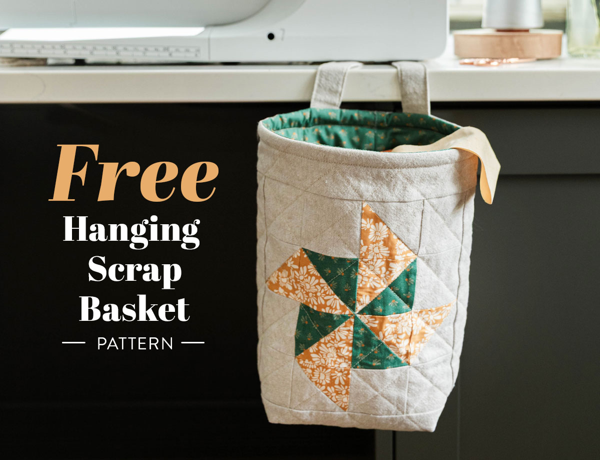 Free Hanging Scrap Basket Pattern featuring the Tiny Pinwheels quilt pattern at suzyquilts.com