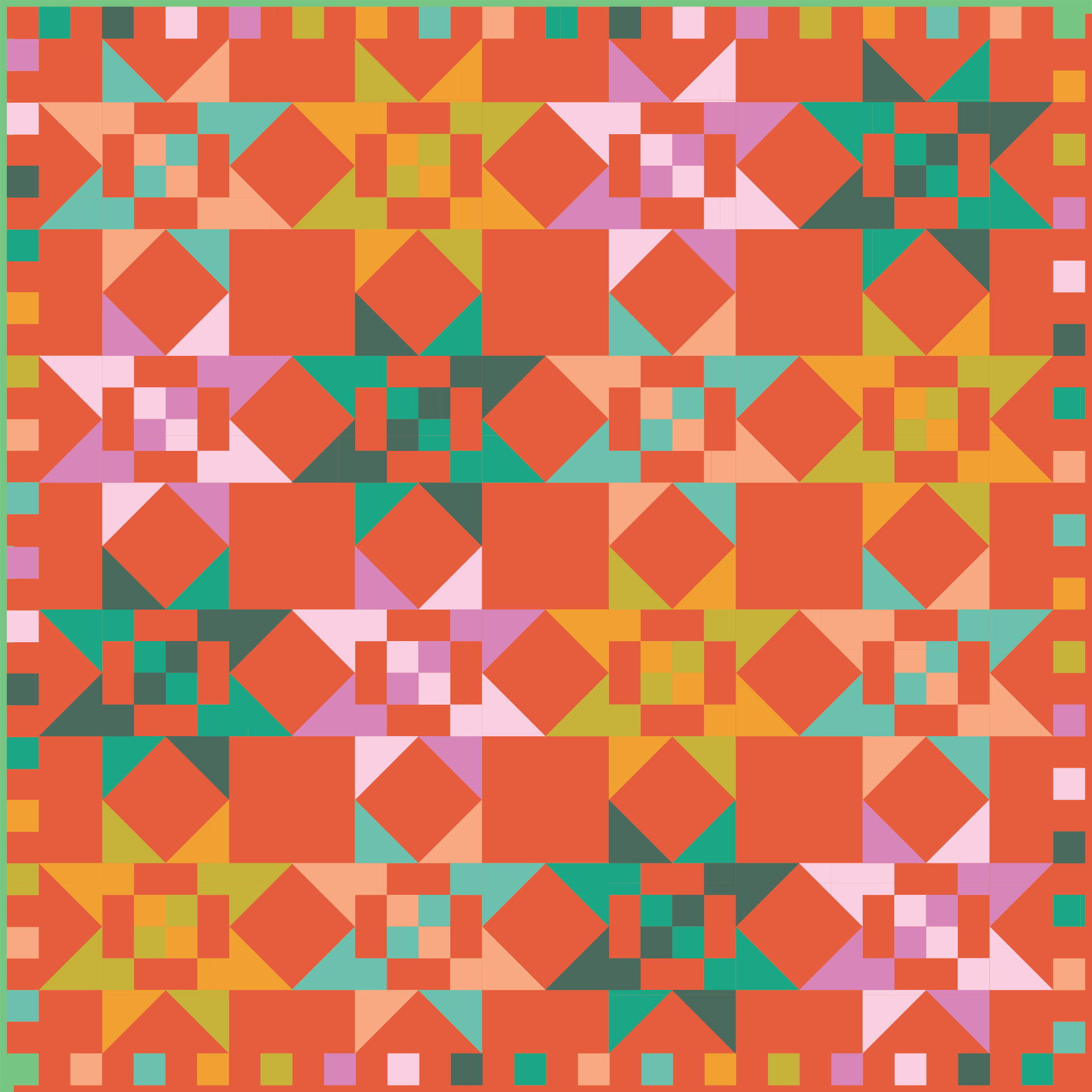 A Fat Quarter Stars quilt mockup with an orange background and orange, green, and pink stars. #Quilting #SewingDIY suzyquilts.com A Fat Quarter Stars quilt mockup with an orange background and orange, green, and pink stars. #Quilting #SewingDIY suzyquilts.com