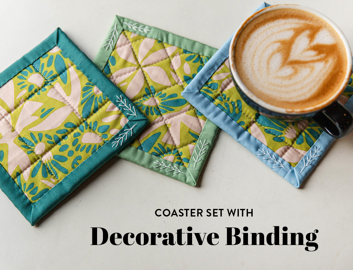 Coaster Set with Decorative Binding Tutorial for The Cutting Table. #thecuttingtable #suzyquilts